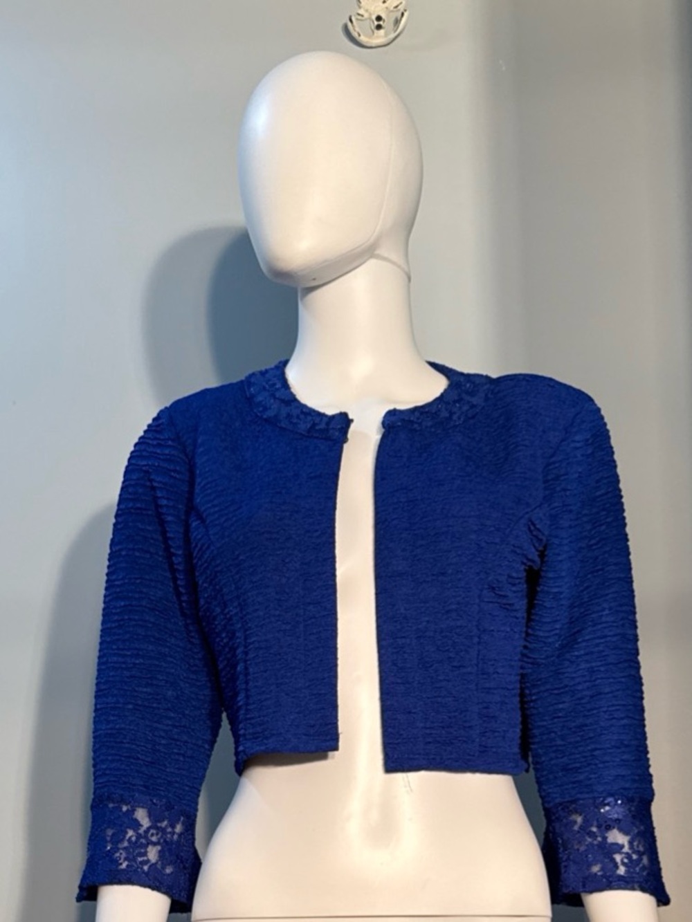 NY Collection Royal Blue Cropped Open-Front Jacket